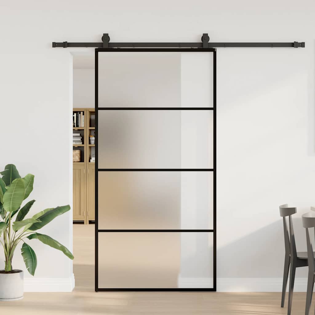 skydedør med hardwaresæt 102,5x205 cm ESG glas sort