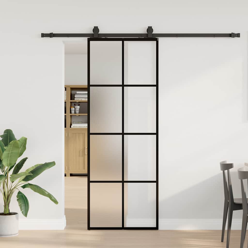 skydedør med hardwaresæt 76x205 cm ESG glas sort