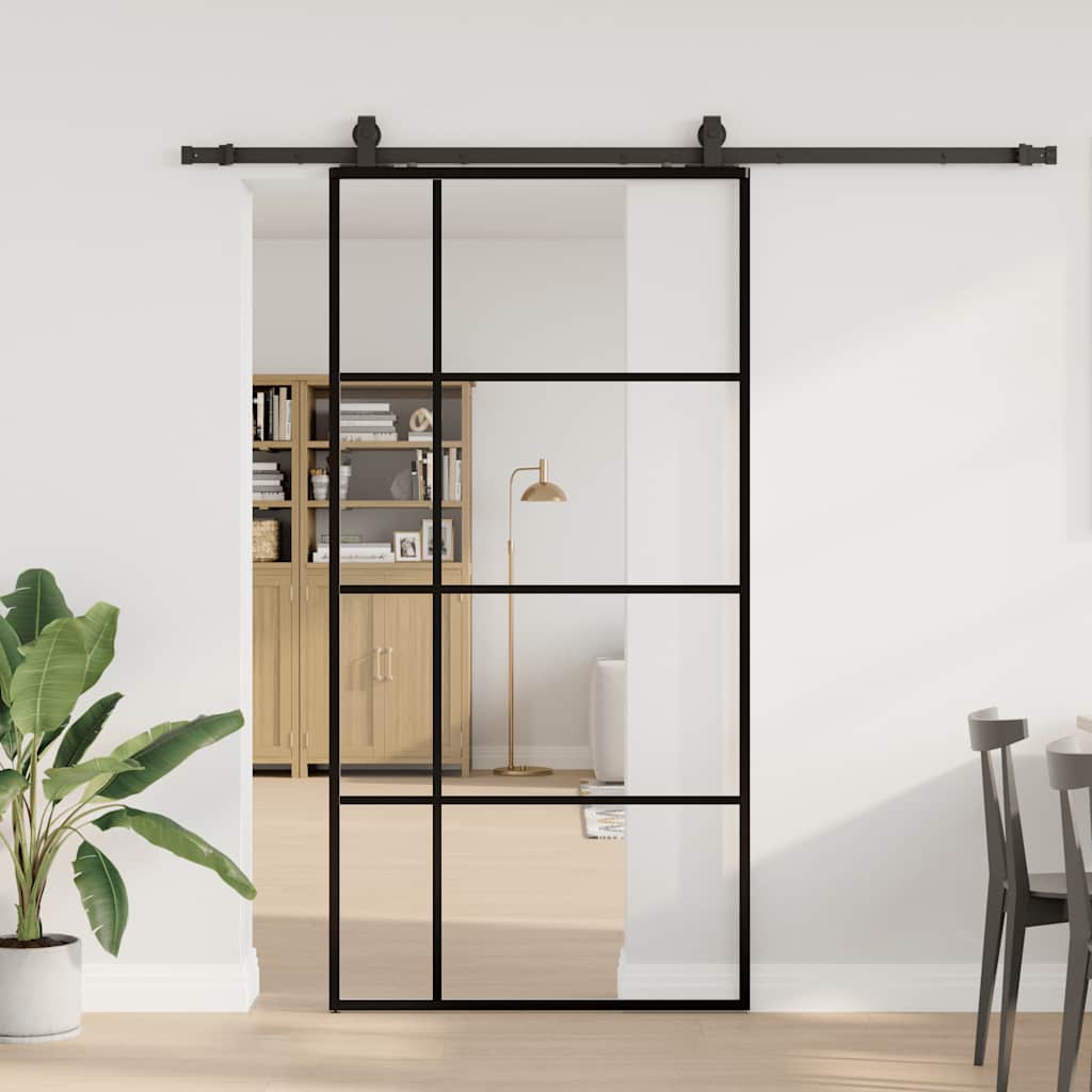 skydedør med hardwaresæt 102,5x205 cm ESG glas sort