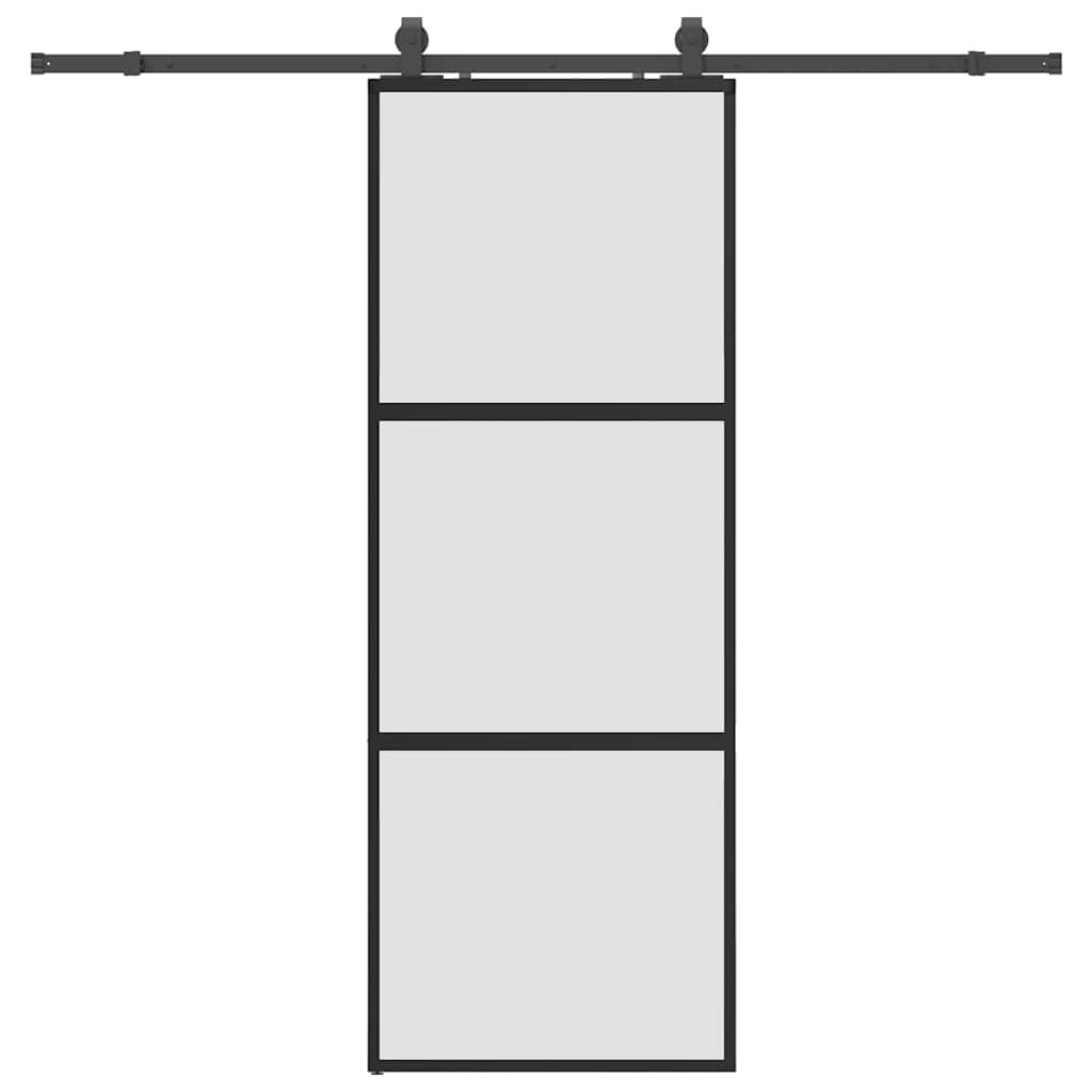 skydedør med hardwaresæt 76x205 cm hærdet glas sort