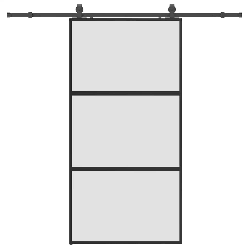 skydedør med hardwaresæt 102,5x205 cm hærdet glas sort