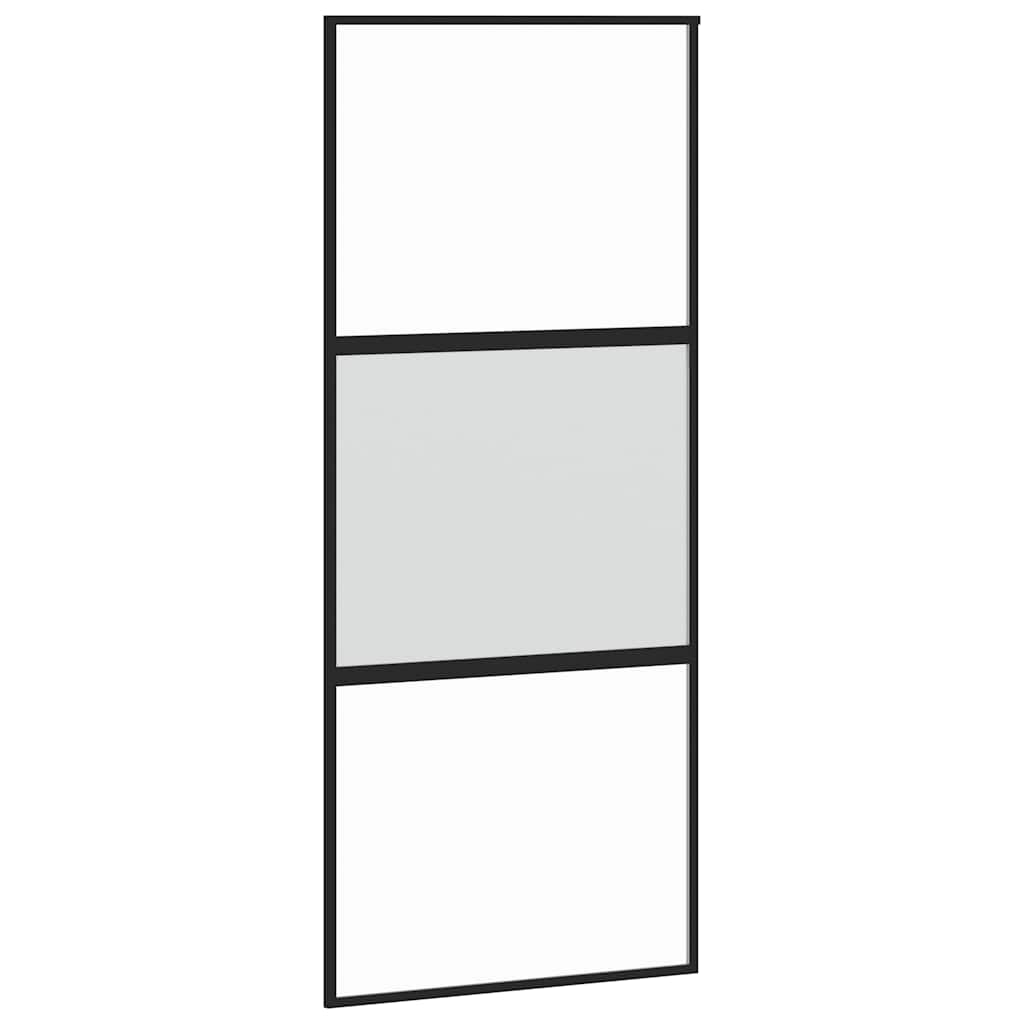 skydedør med hardwaresæt 90x205 cm hærdet glas sort