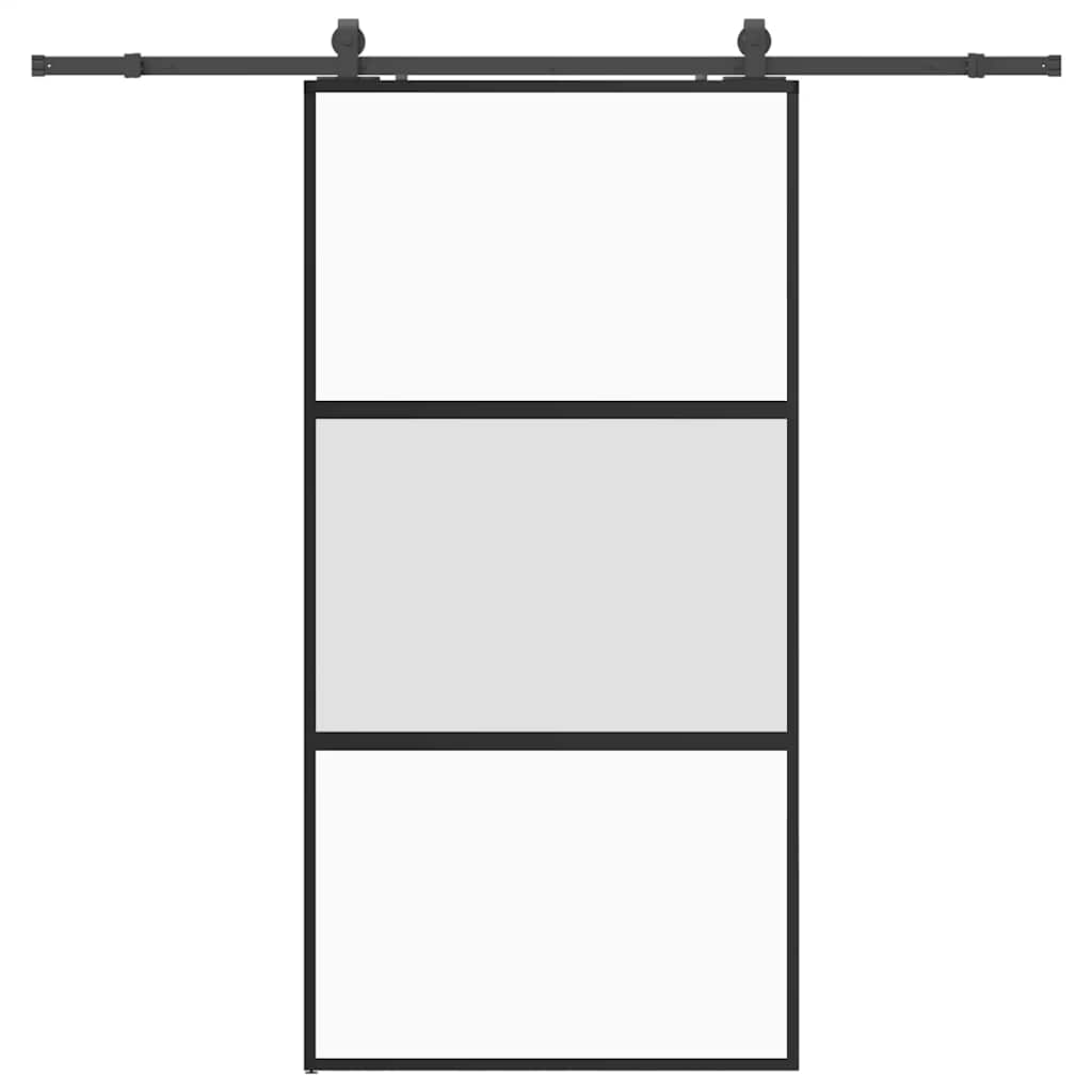 skydedør med hardwaresæt 102,5x205 cm hærdet glas sort