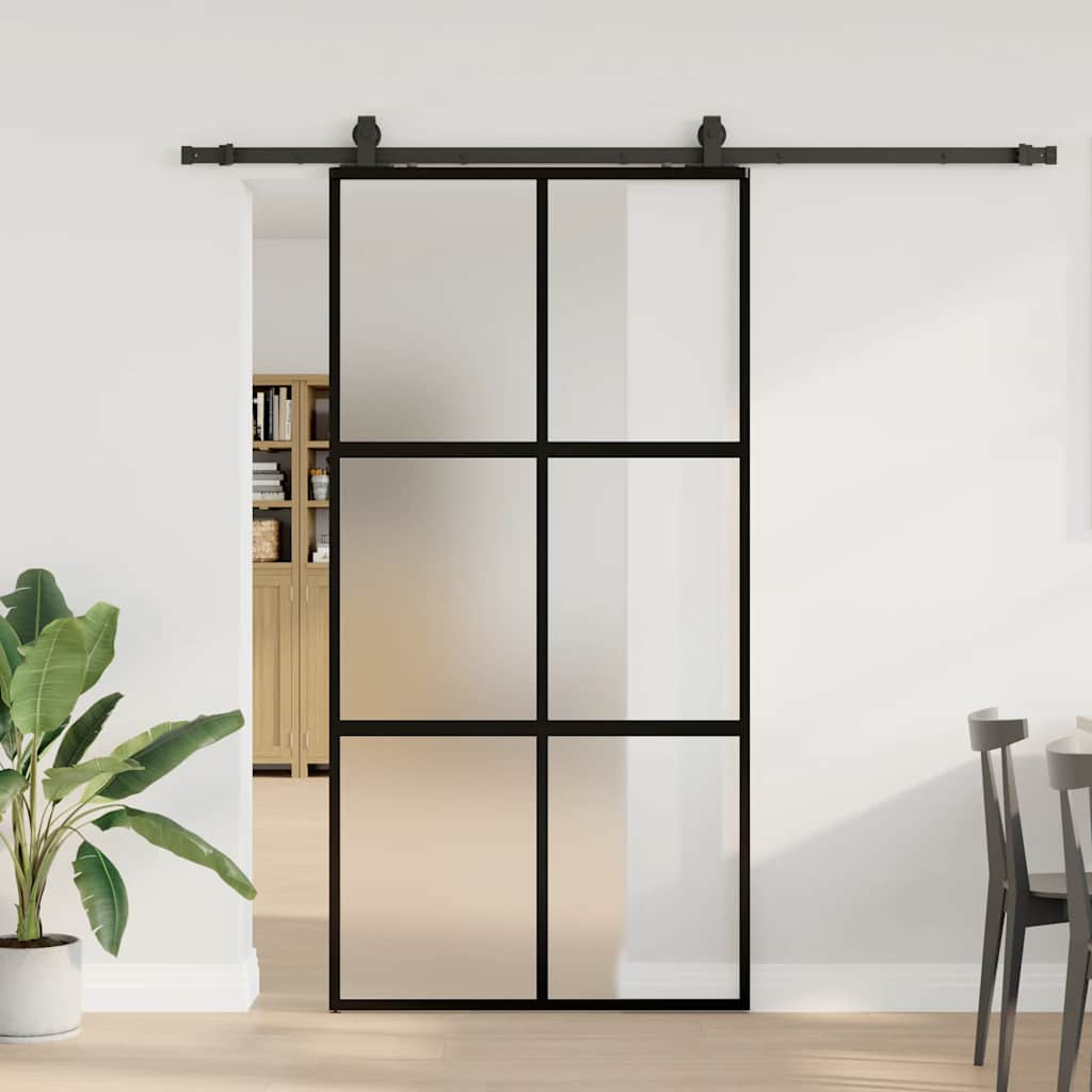 skydedør med hardwaresæt 102,5x205 cm hærdet glas sort