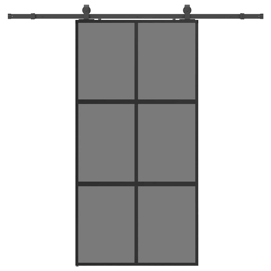 skydedør med hardwaresæt 102,5x205 cm hærdet glas sort