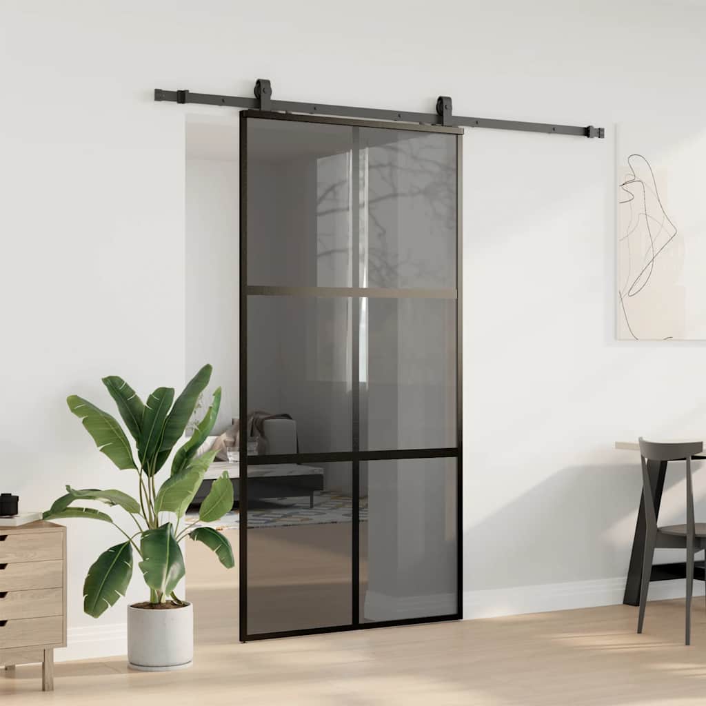 skydedør med hardwaresæt 102,5x205 cm hærdet glas sort
