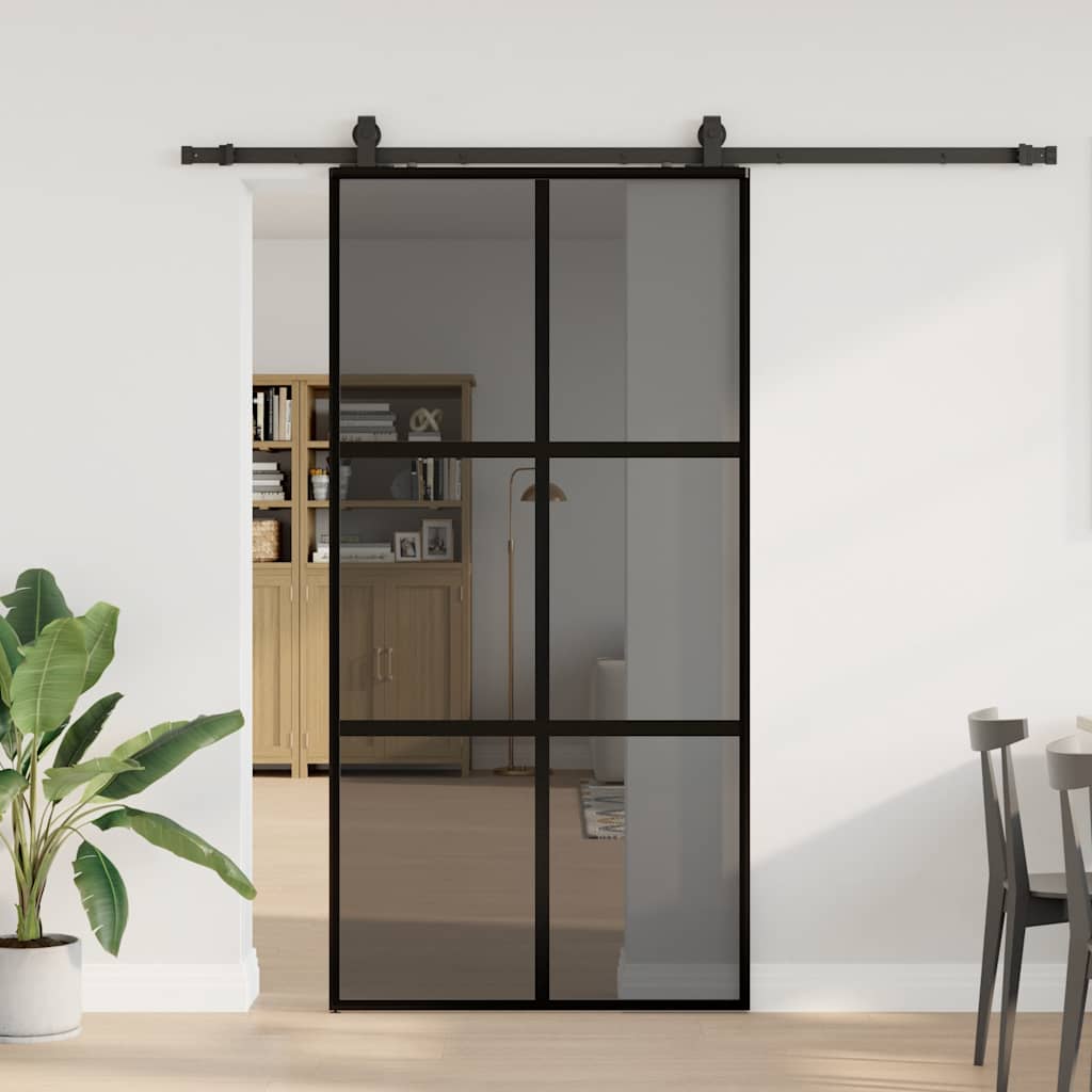 skydedør med hardwaresæt 102,5x205 cm hærdet glas sort