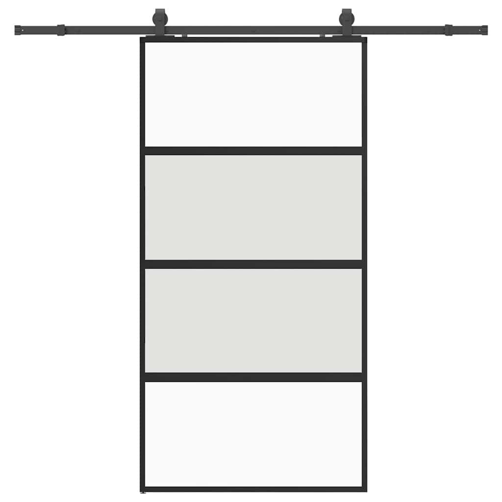 skydedør med hardwaresæt 102,5x205 cm hærdet glas sort