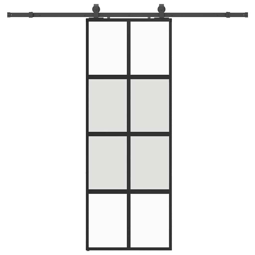 skydedør med hardwaresæt 76x205 cm hærdet glas sort