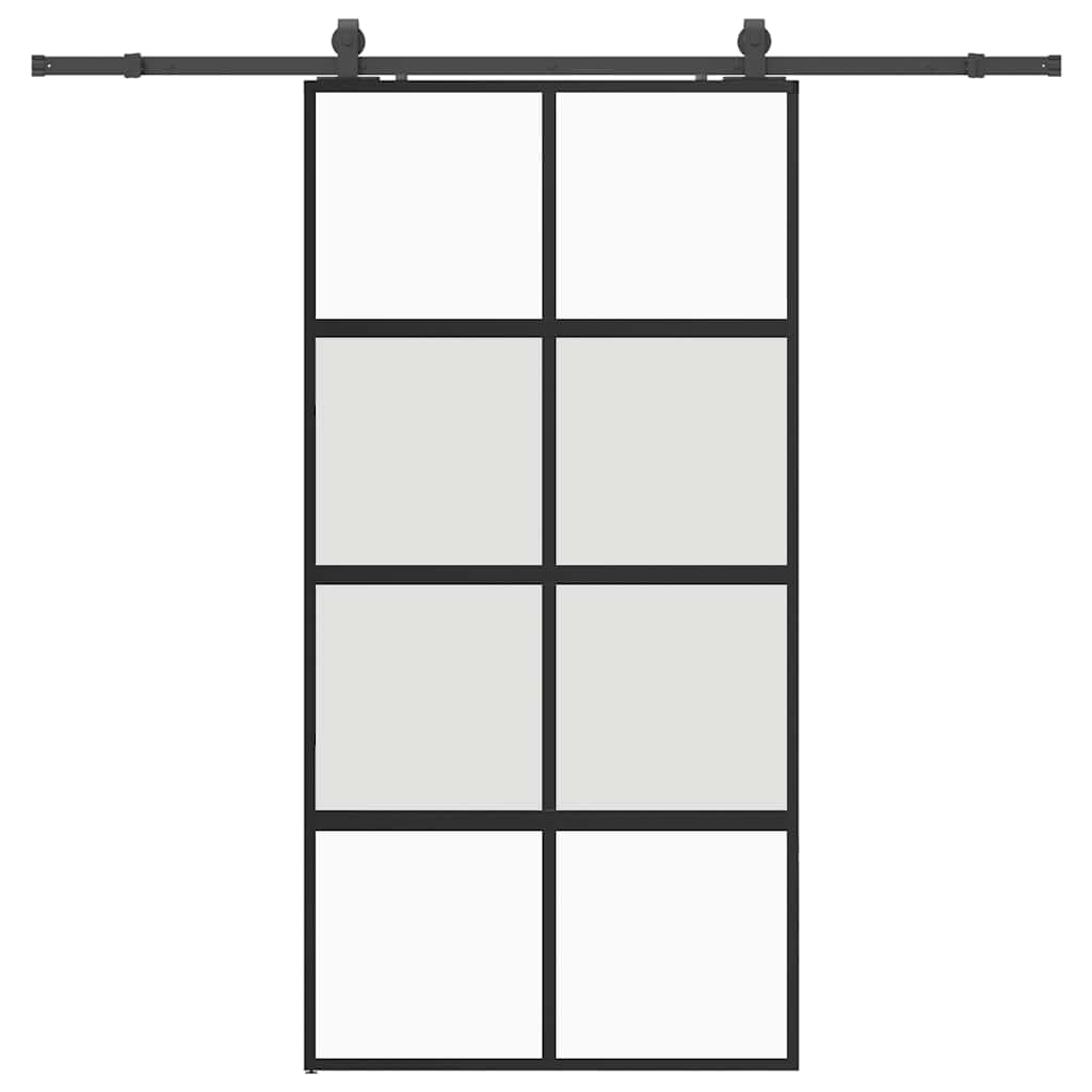 skydedør med hardwaresæt 102,5x205 cm hærdet glas sort