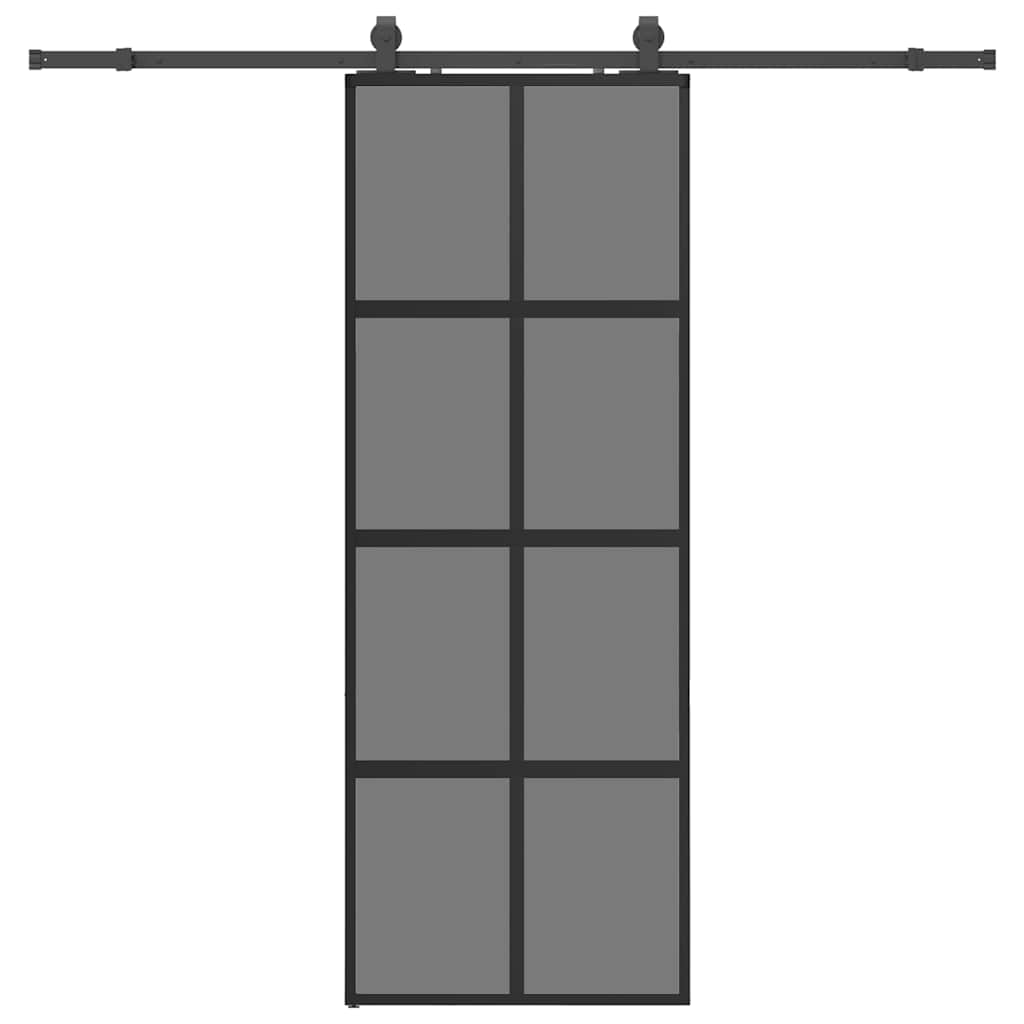 skydedør med hardwaresæt 76x205 cm hærdet glas sort