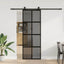 skydedør med hardwaresæt 76x205 cm hærdet glas sort