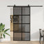 skydedør med hardwaresæt 102,5x205 cm hærdet glas sort