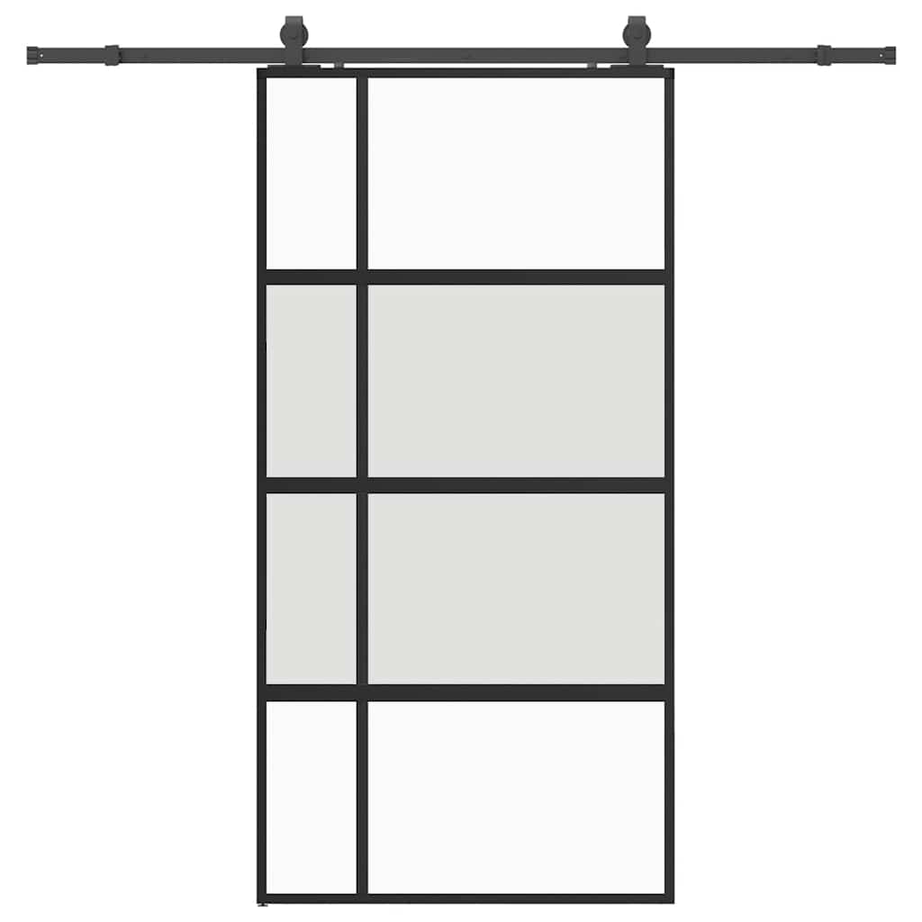 skydedør med hardwaresæt 102,5x205 cm hærdet glas sort