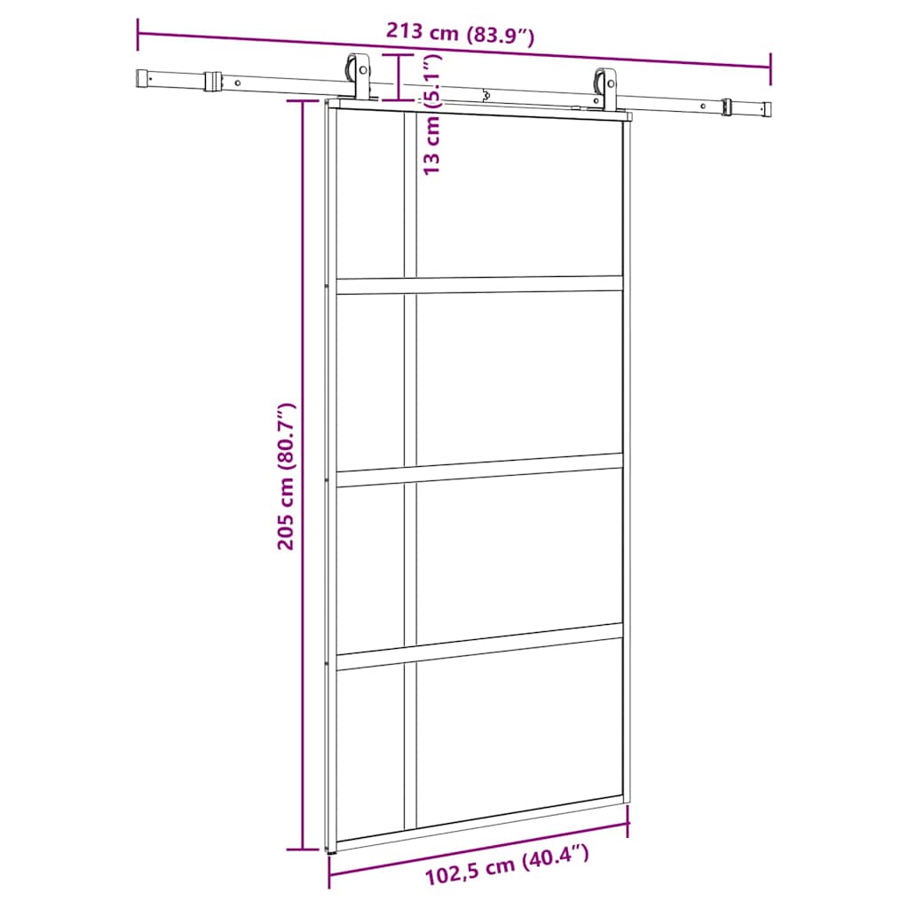 skydedør med hardwaresæt 102,5x205 cm hærdet glas sort