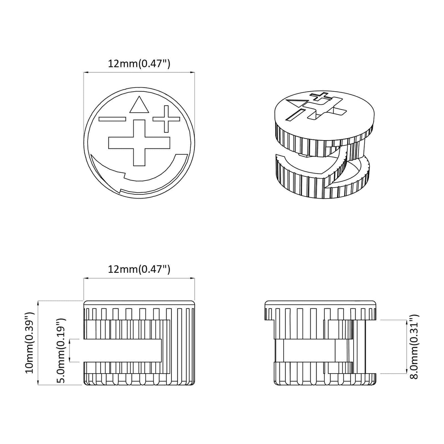 Kam Lås Skruer 12 pcs Sølv 12 x 10 mm Metal