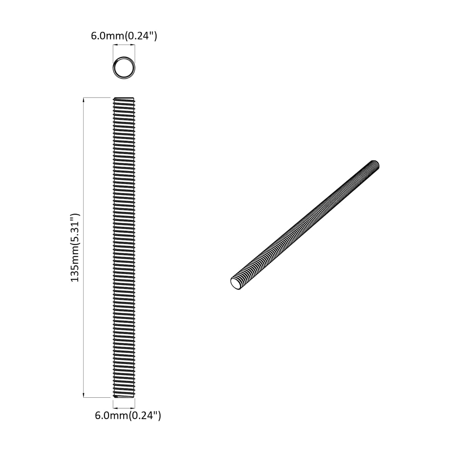 Gevind Stang 12 pcs Sølv 6 x 135 mm Stål