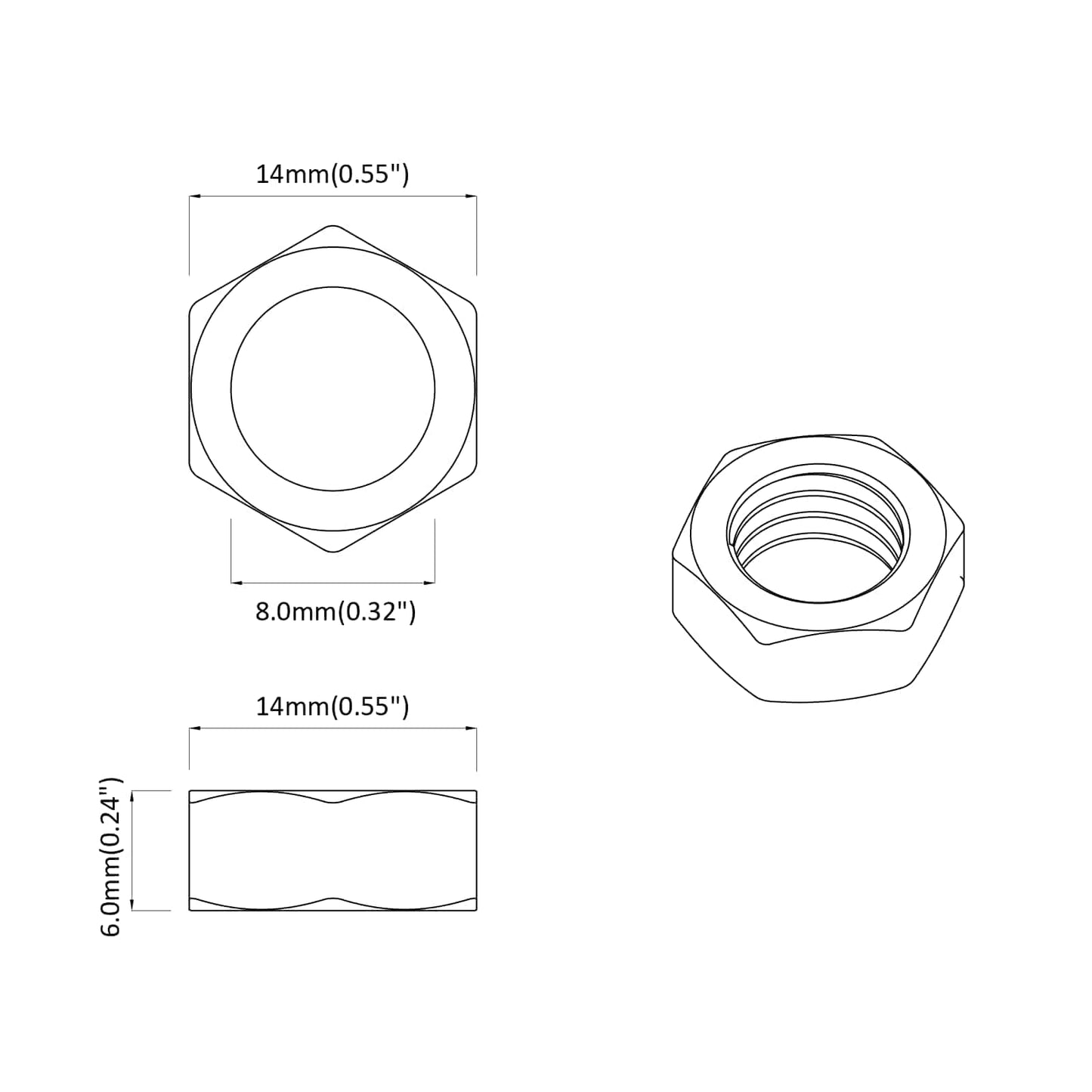 Sekskantmøtrik 2 pcs Sølv m8 Metal