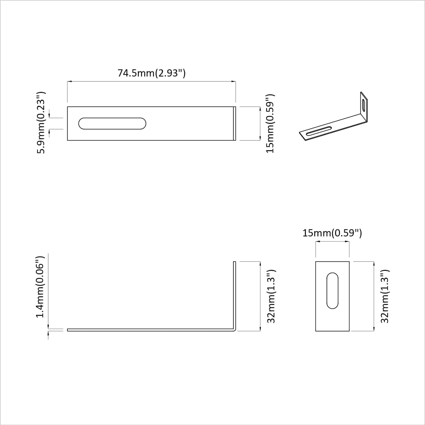 Anti-tip beslag 2 Sølv 74,5 x 15 x 32 mm Jern