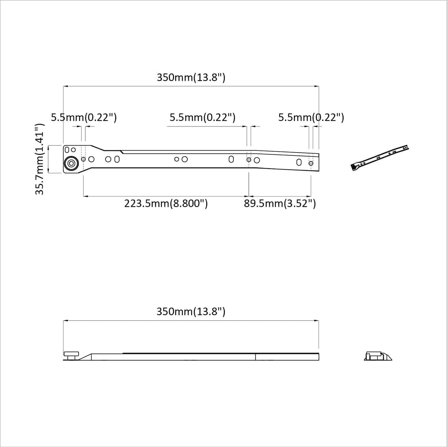 Skuffeskinne 2 pcs Hvid 350 mm Stål