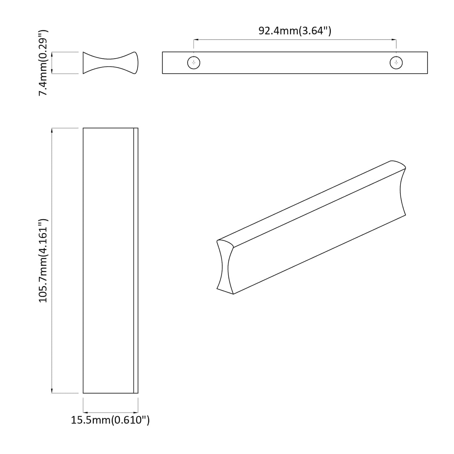 Håndtag Ensfarvet 828 pcs Sølv 105.7 x 7.4 x 15.5 mm Aluminium