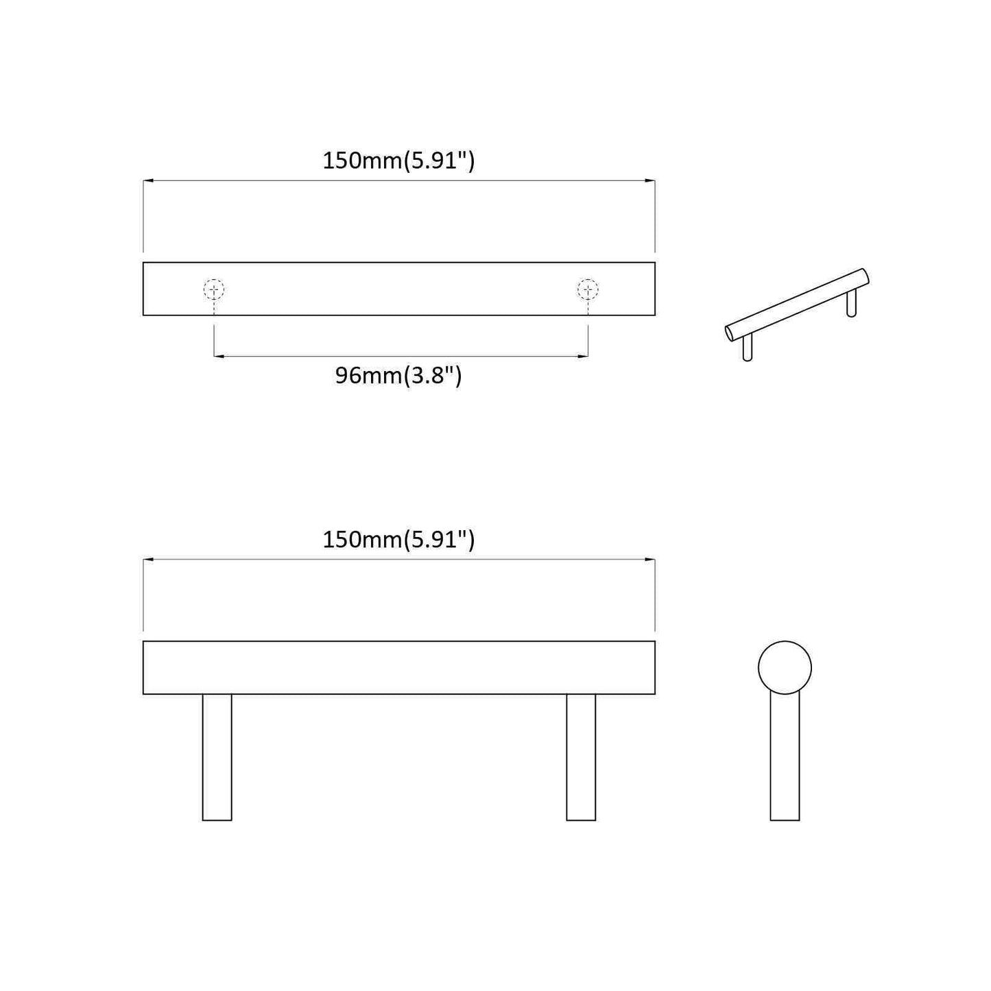 Skab Håndtag 2 pcs Guld 150 mm Rustfrit stål