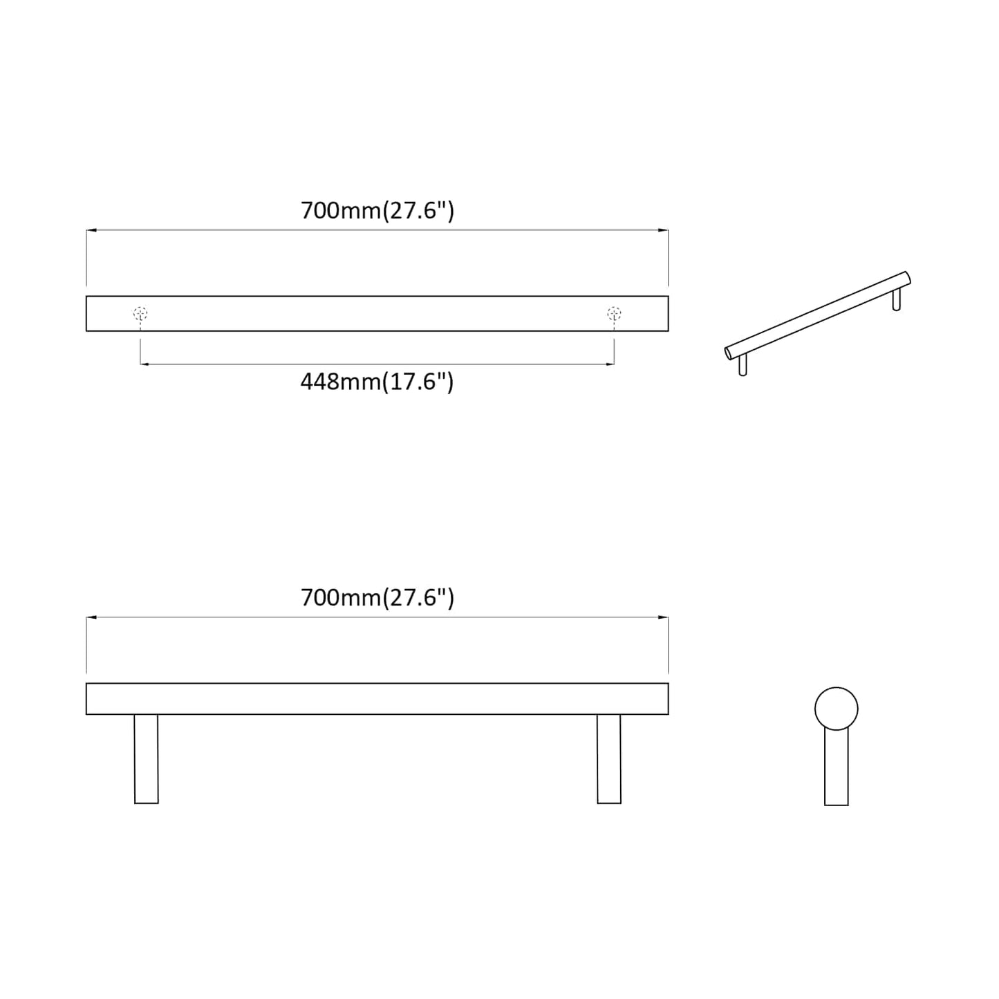 Skab Håndtag 2 pcs Sølv 700 mm Rustfrit stål