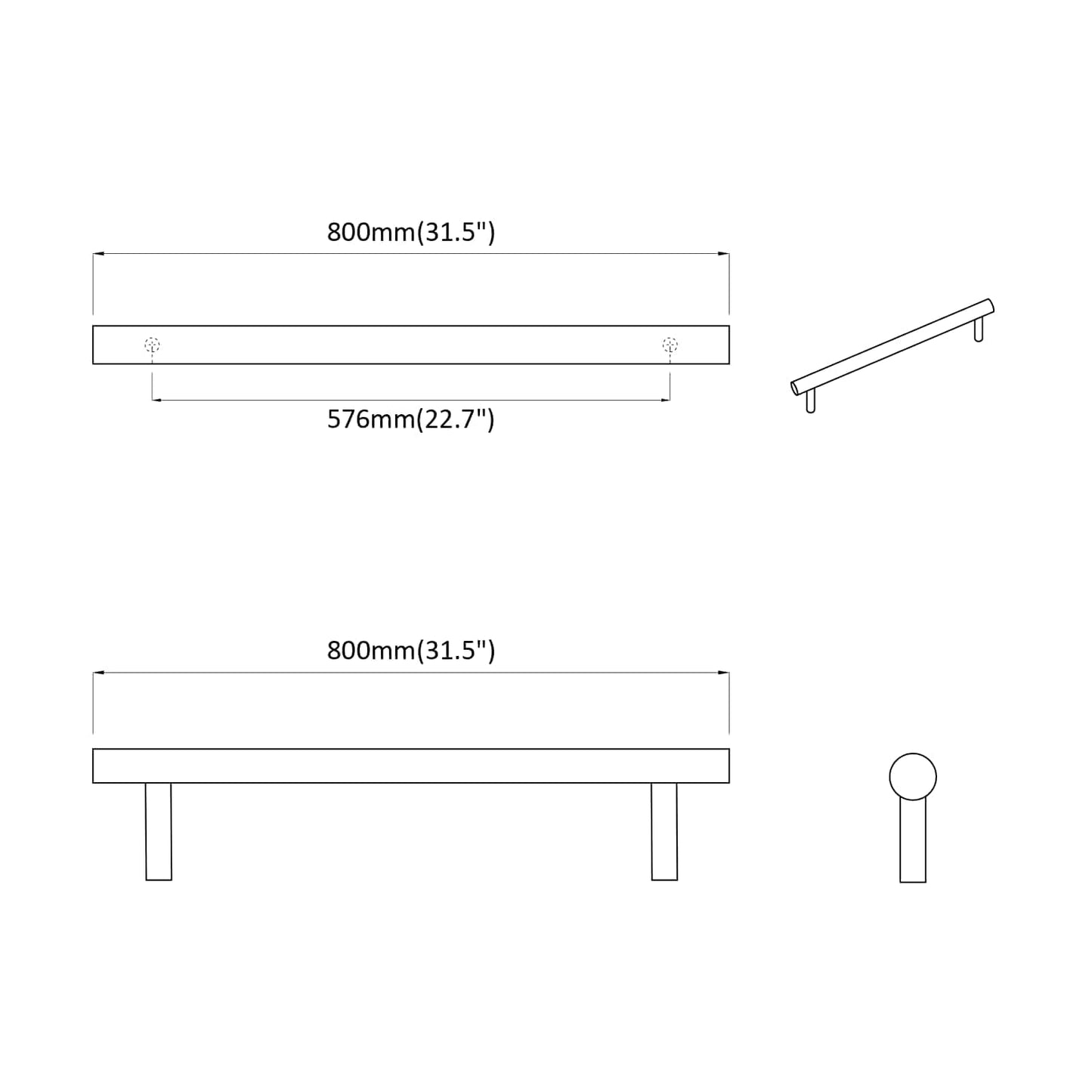 Skab Håndtag 2 pcs Sølv 800 mm Rustfrit stål