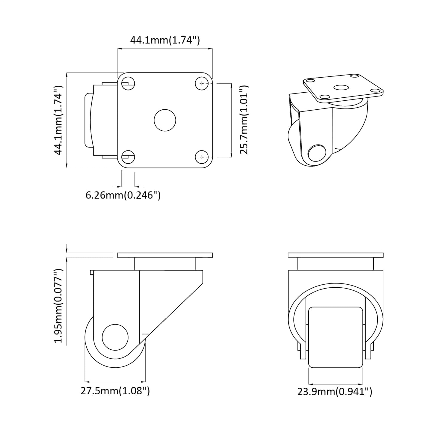 Hjul 12 pcs Sølv 44,1 x 44,1 x 1,95 mm Nylon