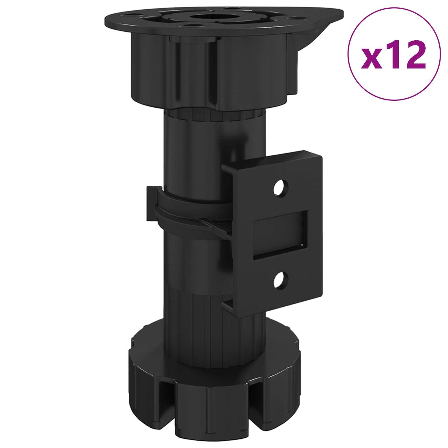Møbelben Indstillelig 12 pcs Sort 46 x 46 x 128 mm PP