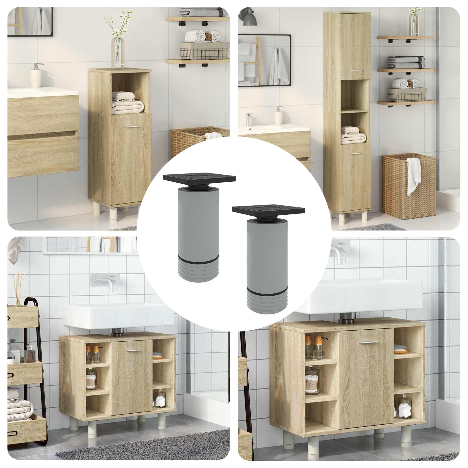 Indstillelige møbelben 2 stk - hvid PP, 64 × 64 × 100 mm