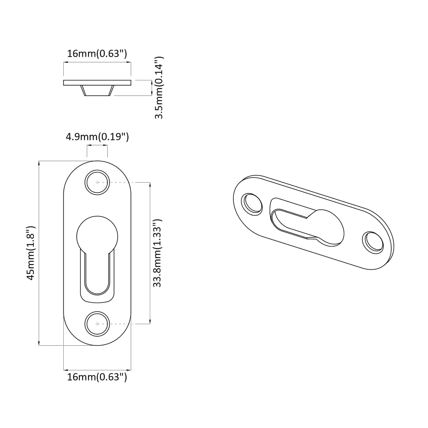 Nøglehul ophæng 12 pcs Sølv 45 x 16 x 3.5 mm Jern