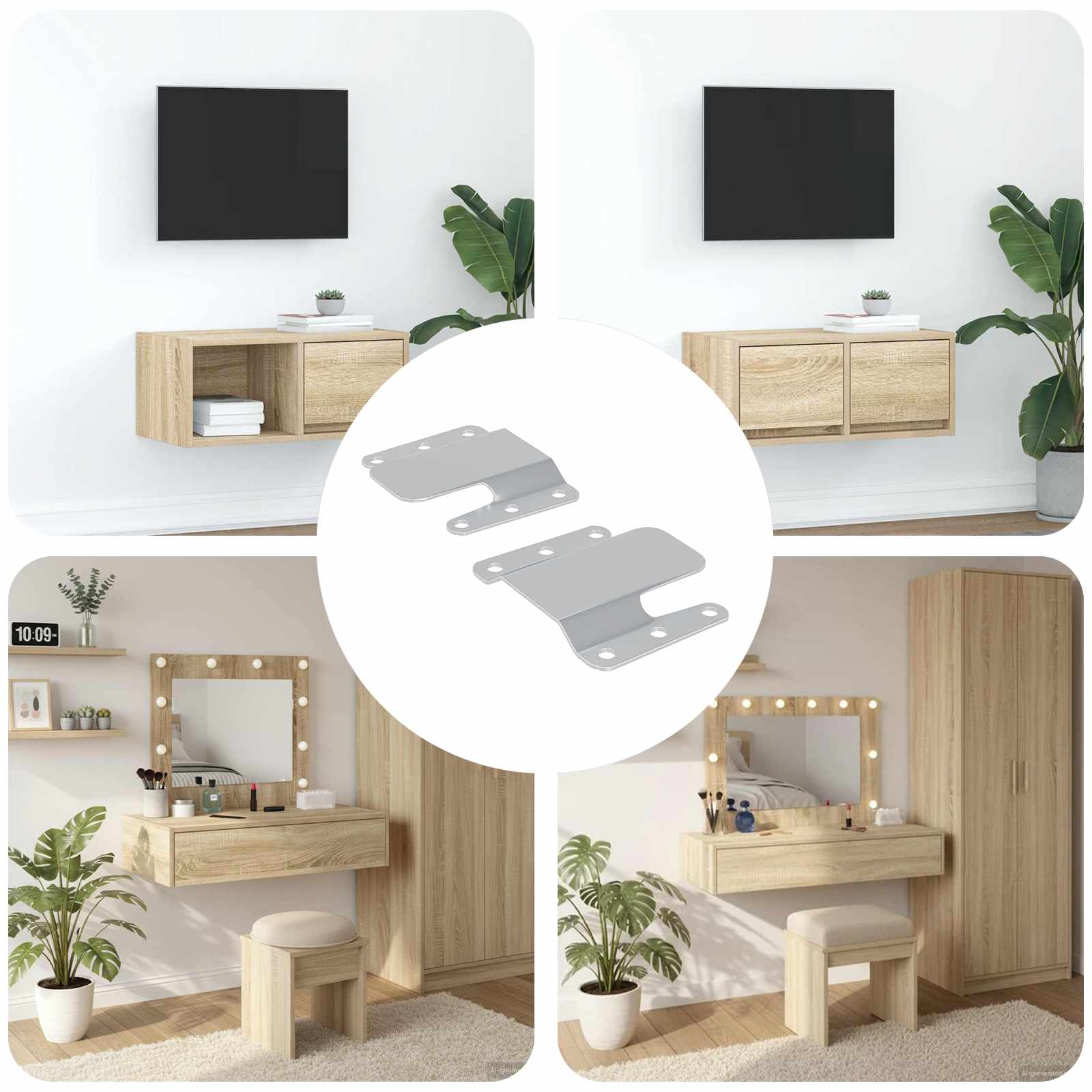 Flush mount beslag 2 stk - sølv stål 75 × 66 × 1,4 mm