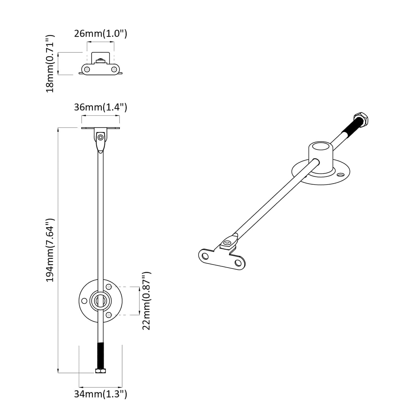 Låg støttehængsel 2 pcs Sølv 194 x 36 x 18 mm Jern