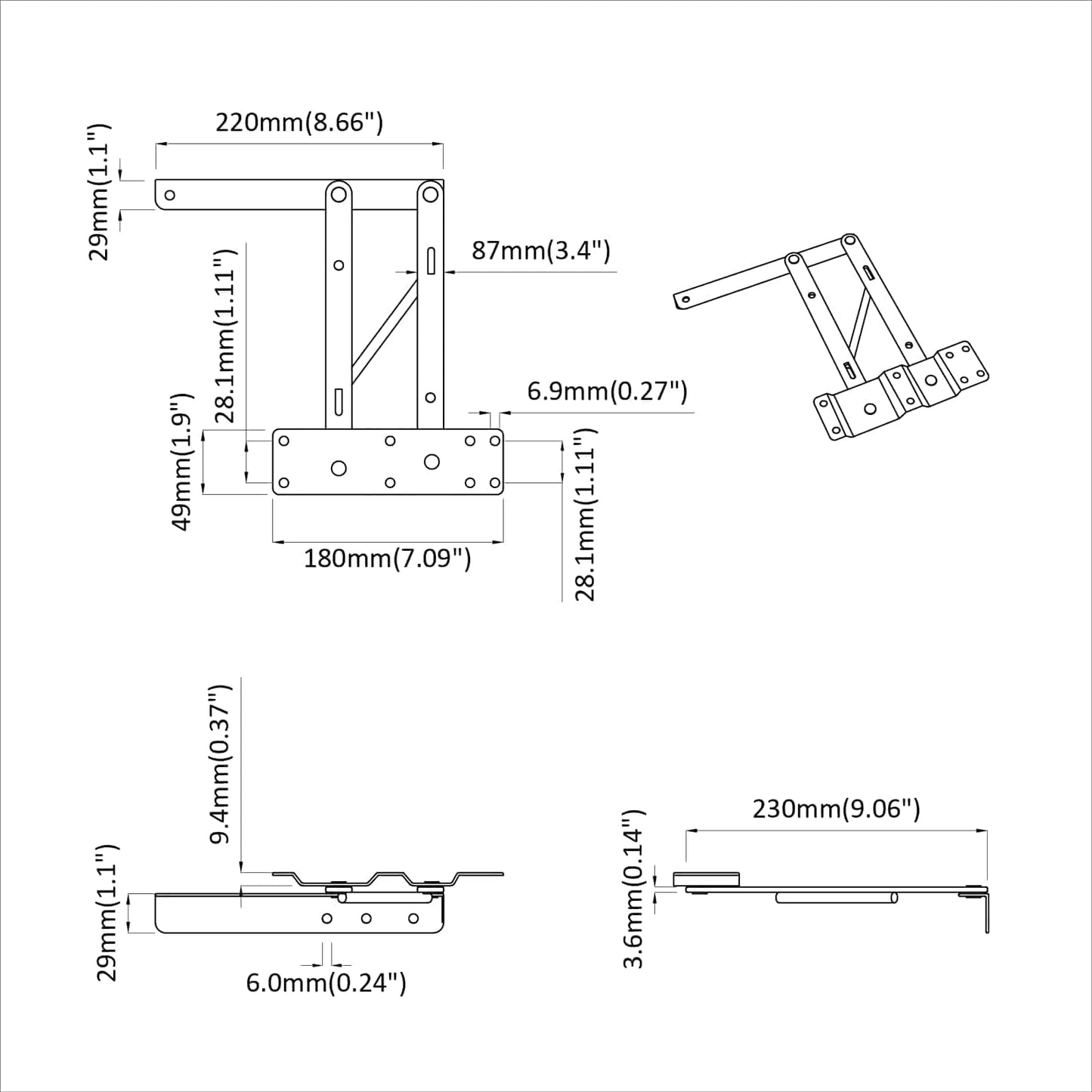 Sengehejs mekanisme 2 pcs Sort 340 x 95 x 40 mm Jern