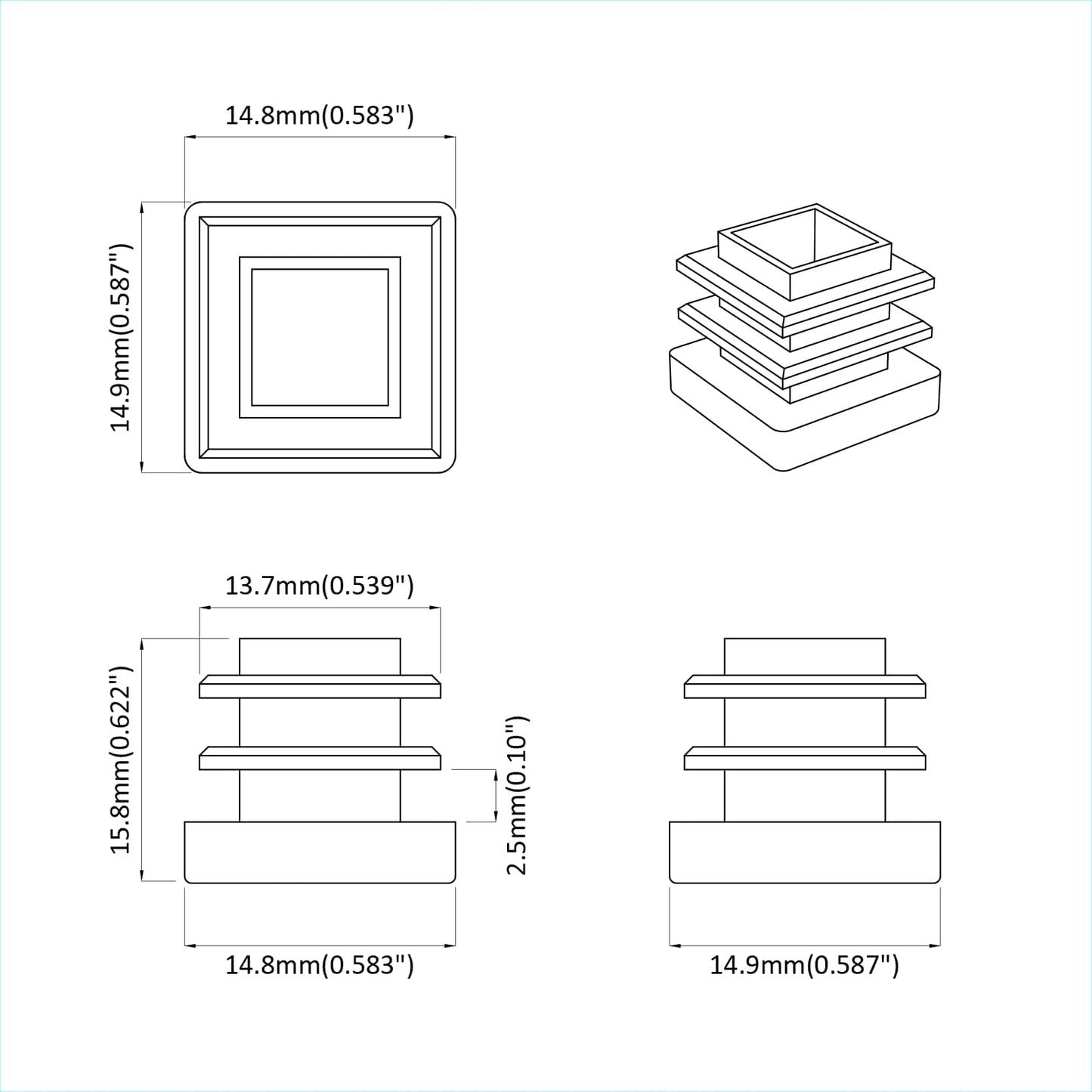 Endekapsler 10909 pcs Sort 15 x 15 x 15 mm PP