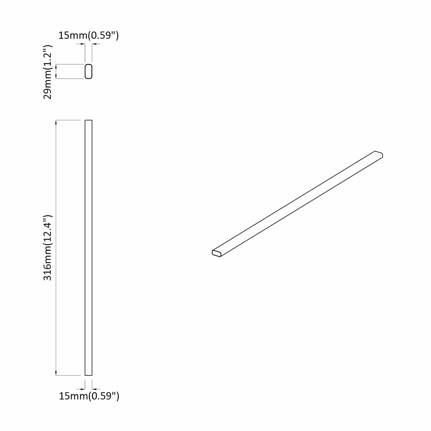 Skab Stang 12 pcs Sølv 316 x 15 x 29 mm Aluminiumlegering