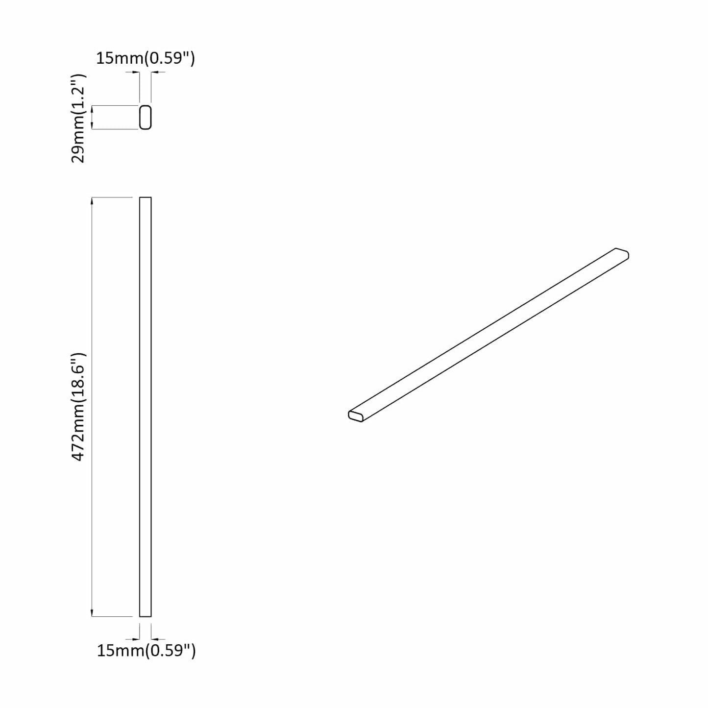 Skab Stang 2 pcs Sølv 472 x 15 x 29 mm Aluminiumlegering