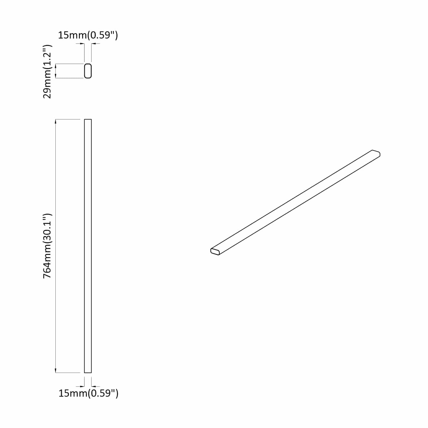 Skab Stang 2 pcs Sølv 764 x 15 x 29 mm Aluminiumlegering