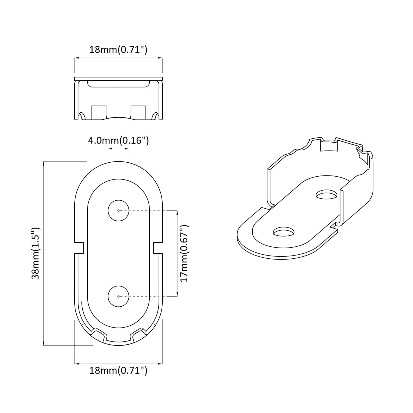 Krog til skabstang 12 pcs Hvid Zink 40 x 18 x 10 mm Jern