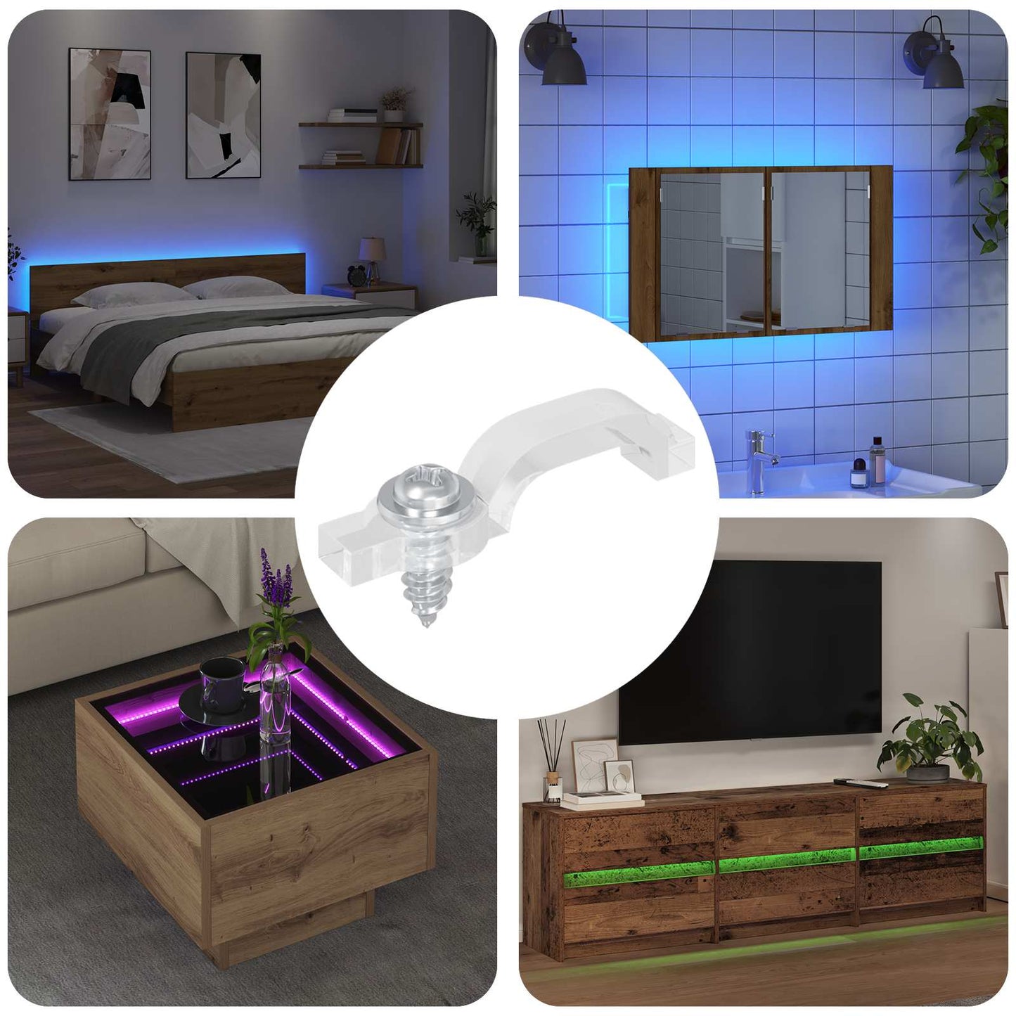 LED Strip Clips 23,8 mm 12 pcs Transparent Plastik og Jern