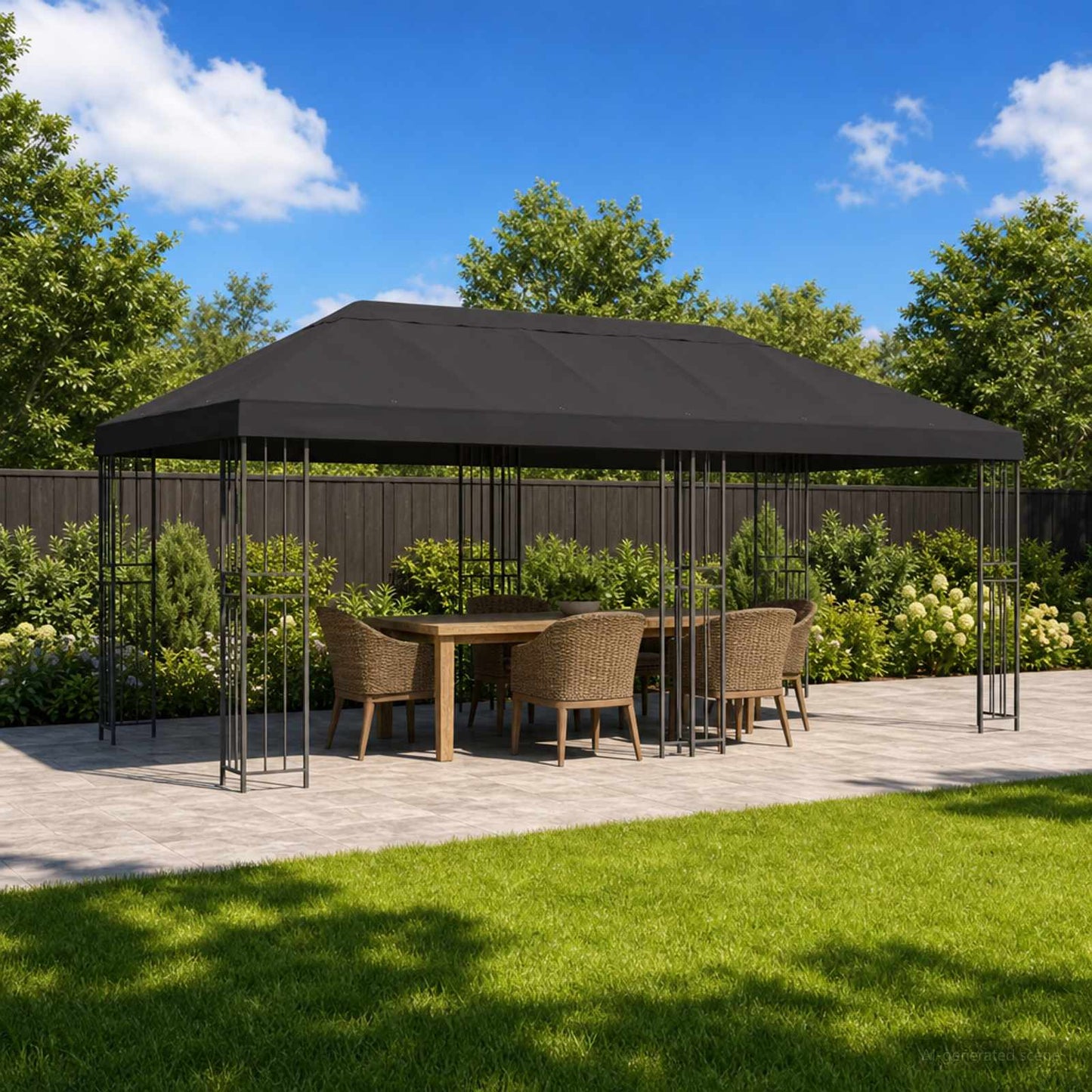 Pavillon med sidetapper 6 x 3 m Antracit Polyester og Stål 190