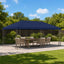 Pavillon med sidetapper 6 x 3 m Blå Polyester og Stål 190