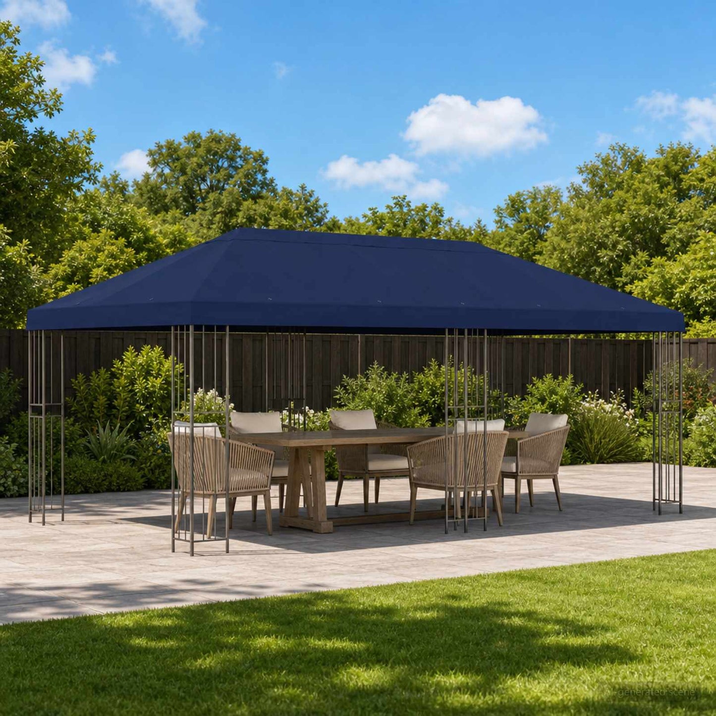 Pavillon med sidetapper 6 x 3 m Blå Polyester og Stål 190