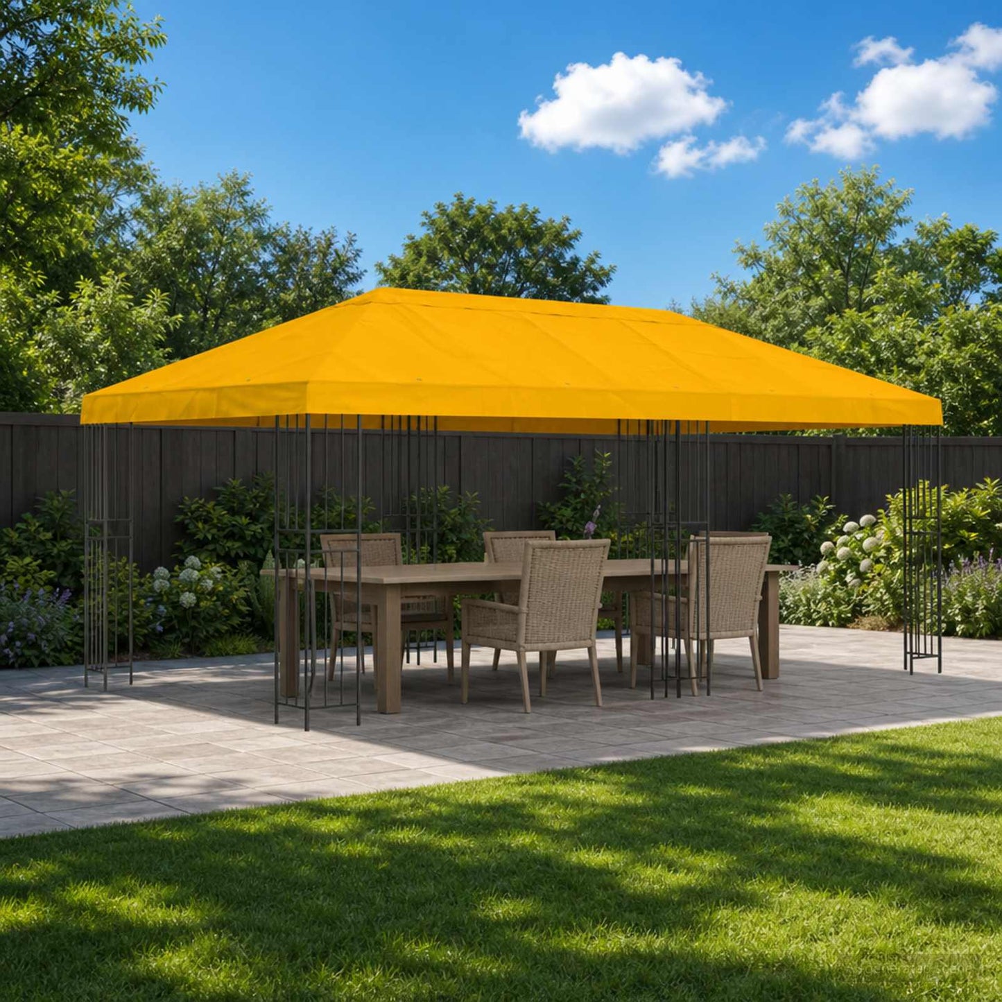 Pavillon med sidetapper 6 x 3 m Gul Polyester og Stål 190