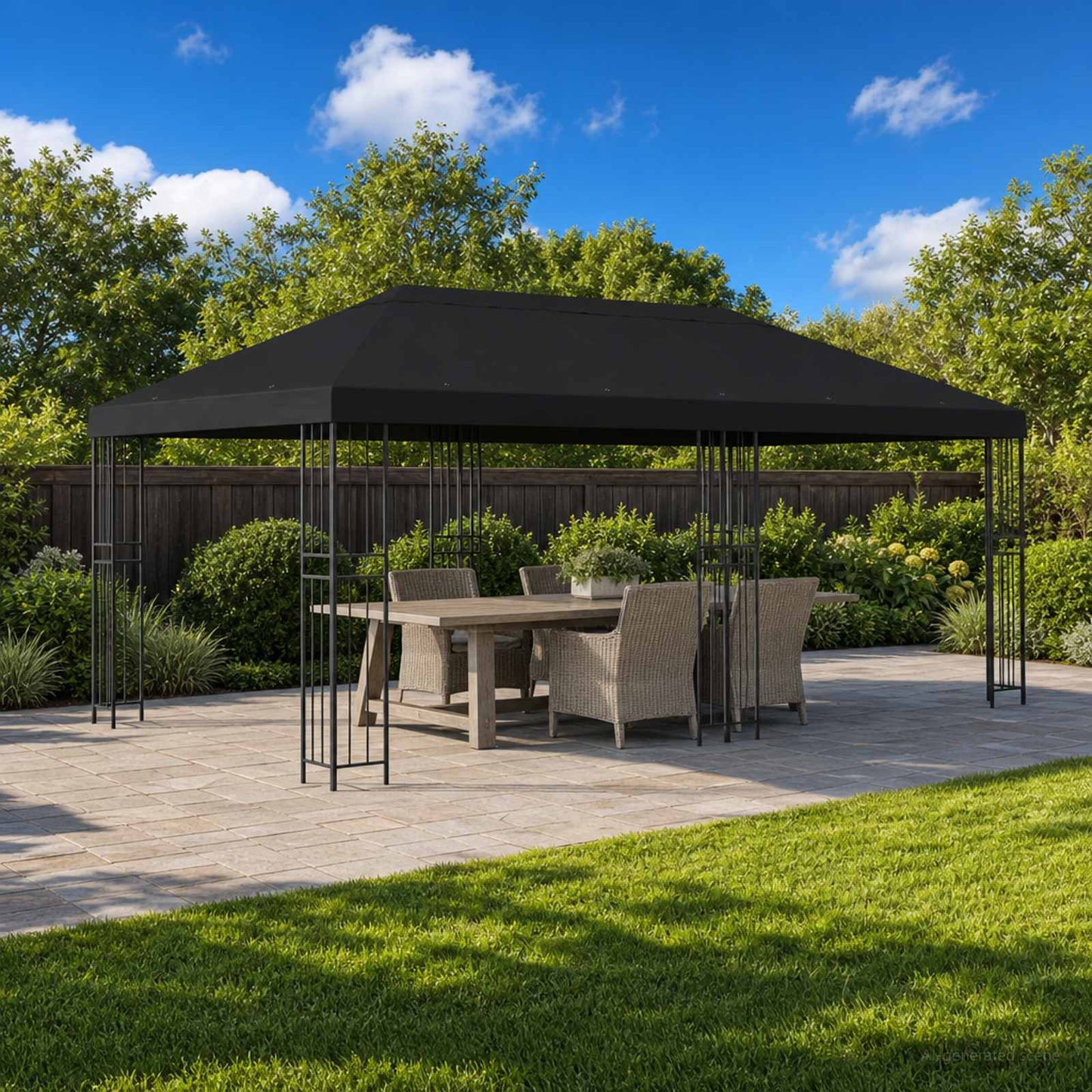 Pavillon med sidetapper 6 x 3 m Sort Polyester og Stål 190