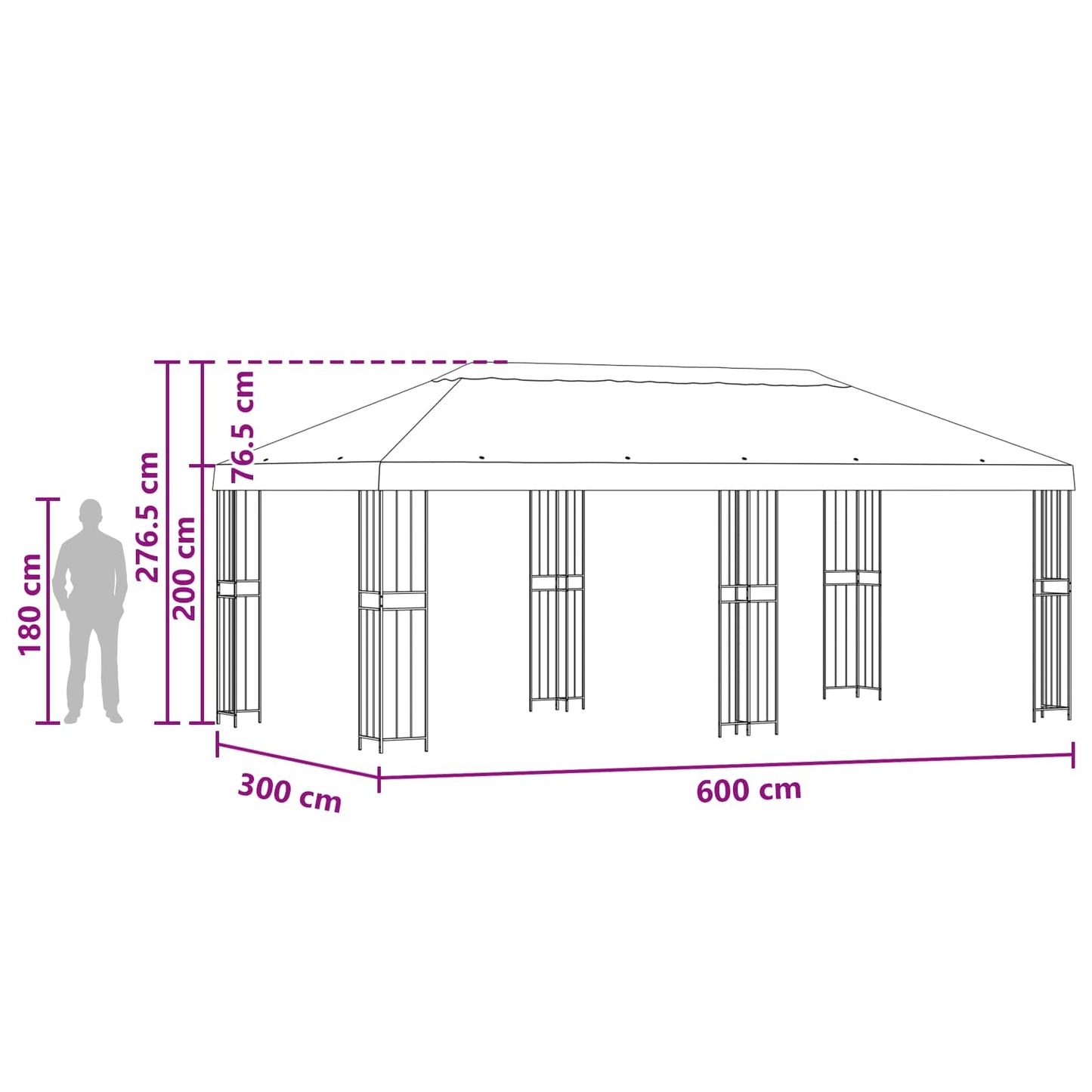Pavillon med sidetapper 6 x 3 m Brun Polyester og Stål 190