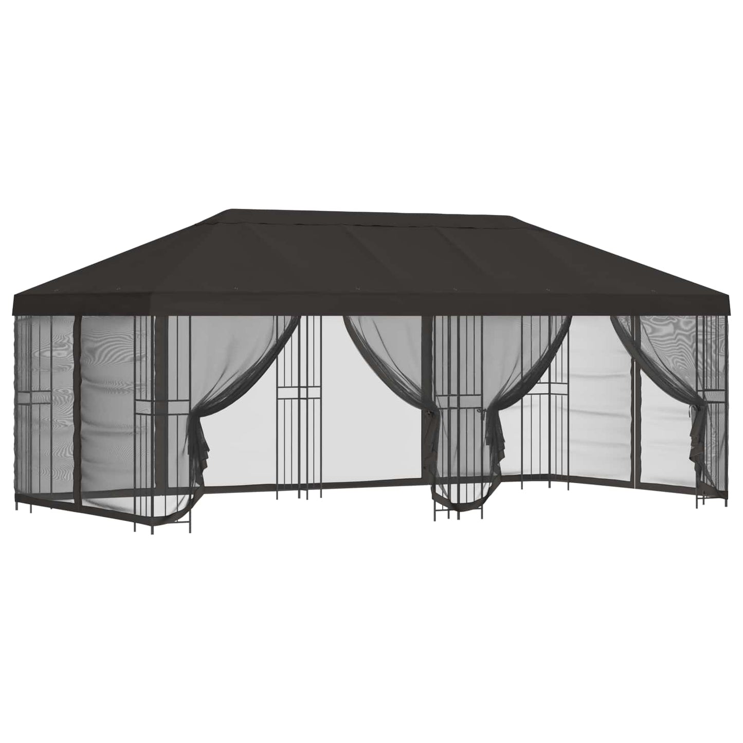 Pavillon med sidetapper 6 x 3 m Antracit Polyester og Stål 190