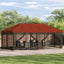 Pavillon med sidetapper 6 x 3 m Terrakotta Polyester og Stål