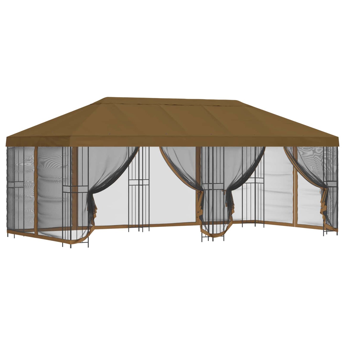 Pavillon med sidetapper 6 x 3 m Gråbrun Polyester og Stål 190